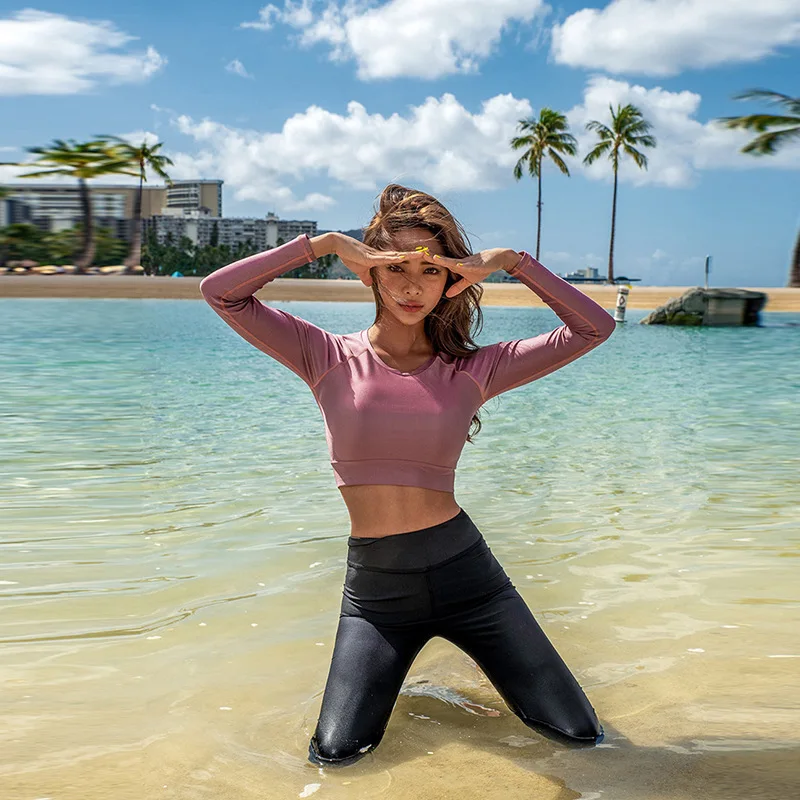 Rashguard женские купальные костюмы купальник для серфинга Одежда Костюм для серфинга Saida De пляжная тренировочная футболка купальный костюм, корейский длинный рукав три