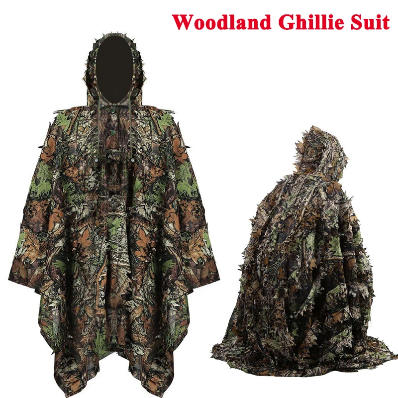 Тактический Костюм снайпера Ghillie с 3D листьями Мужская камуфляжная охотничья