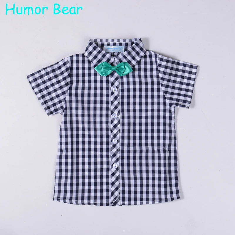 Humor Bear/новейший Летний дизайнерский комплект одежды для маленьких мальчиков, рубашка в клетку, топ+ короткие штаны, костюм, комплекты для маленьких мальчиков