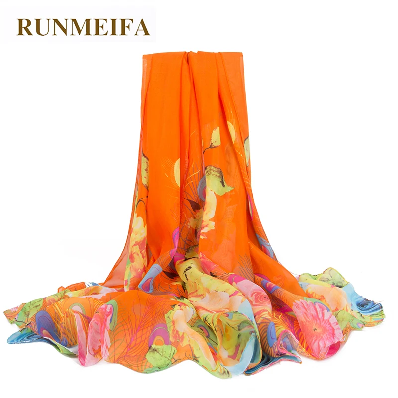 Runmeifa пляж шарф парео лето шифона с принтом шелковый oversize солнцезащитный крем