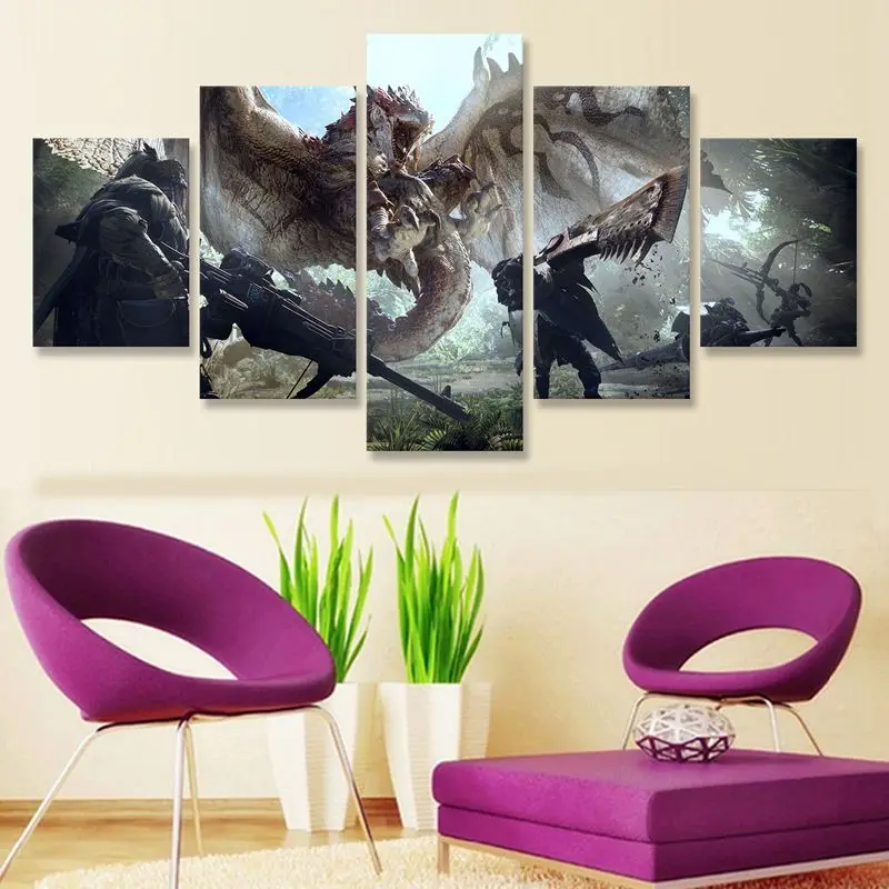 Игроманов костюм Монстер Хантер для Мир Охотник Rathalos дракон Холст Картина 5 шт.