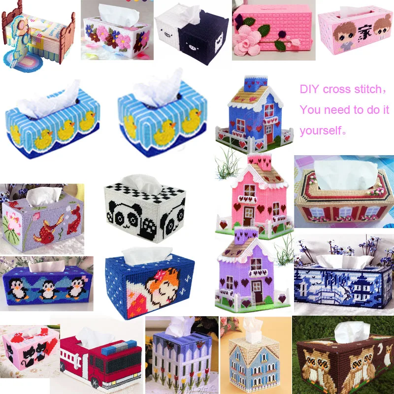 Рукоделие, DIY объемные коробки для салфеток, была вырезана, 3D Трехмерная вышивка крестом, коробка для хранения № 02