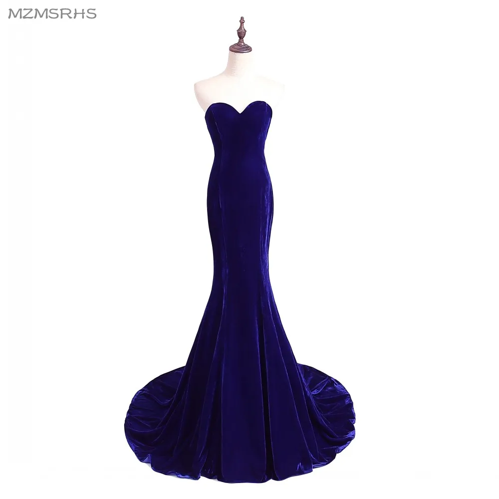Royal blue Уникальные дизайнерские темно-красные платья для выпускного вечера для женщин с длинным шлейфом польщен облегающее красное вино бархат элегантные платья для вечеринки A95 - Цвет: Royal blue