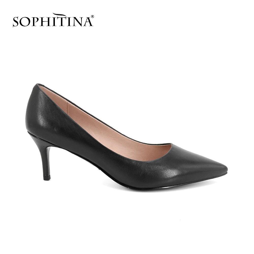 SOPHITINA/Новинки 2019г. Женские туфли-лодочки в деловом стиле из овечьей кожи, подкладка из свиной кожи. Дамские туфли с остренным мыском на устойчивом высоком Модные туфли-лодочки ручной работы. Офисные туфли. SC50