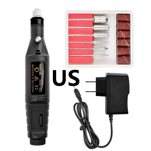 Black-US Plug Профессиональный электрический сверлильный станок для ногтей, маникюрный аппарат для дизайна ногтей, ручка для педикюра, пилочка для ногтей, набор инструментов для дизайна ногтей, Прямая поставка - Цвет: Black-US Plug