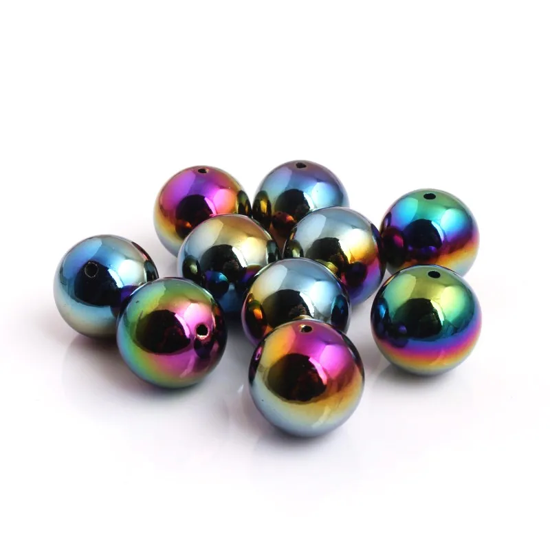 OYKZA New 20mm 100pcs Fashion Jewelry Acrylic Round Rainbow Black UV Beads For Chunky Bracelet Necklace Making | Украшения и