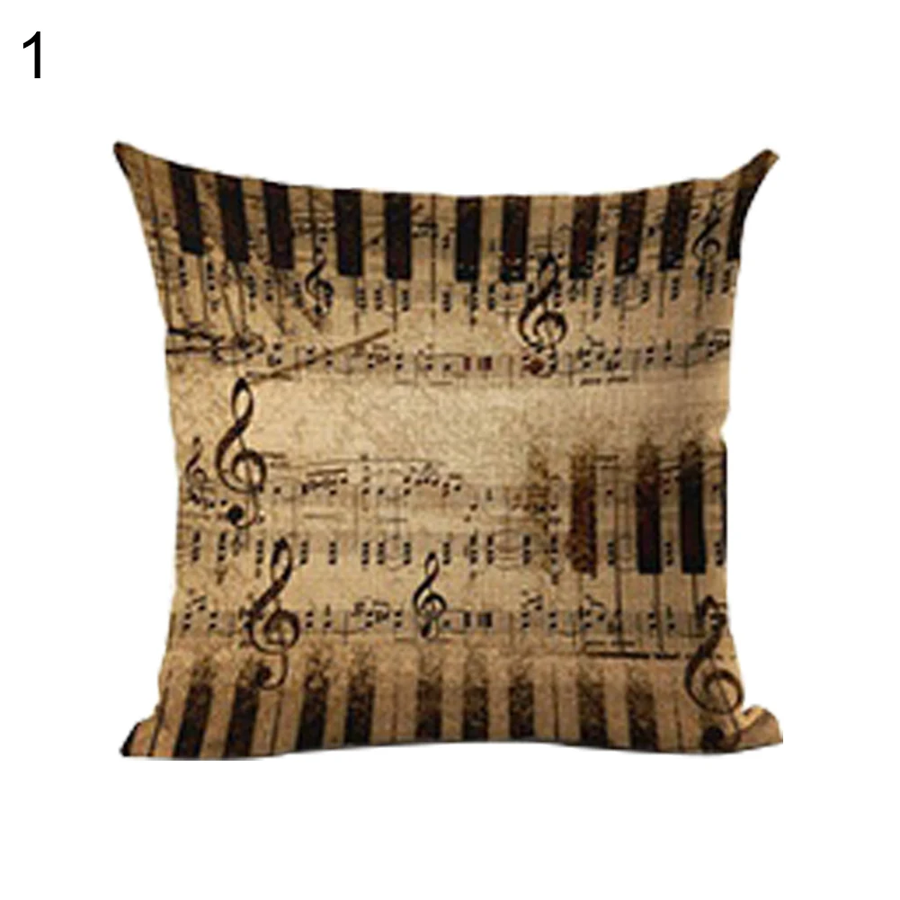 New Cushion Cover Music Series Note Printed Linen Square Pillowcase Throw Pillow | Дом и сад