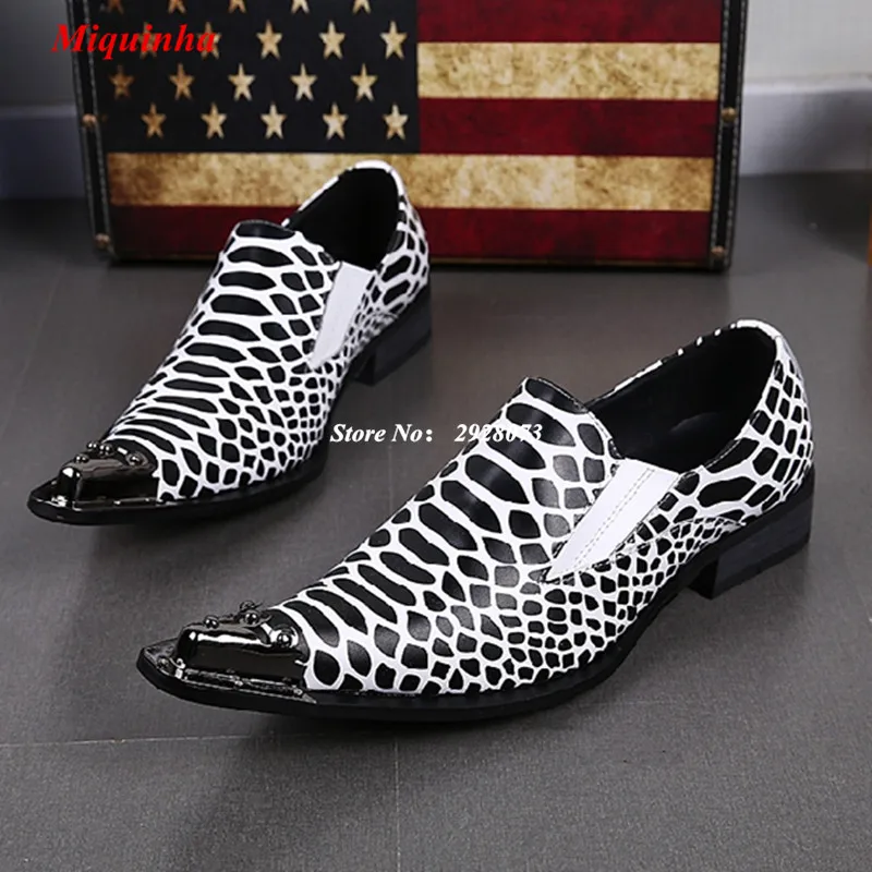 Утюг Toe Белый и Черный Питон Кожа Коренастый Пятки Платье Мужской Обуви 2017 Новая