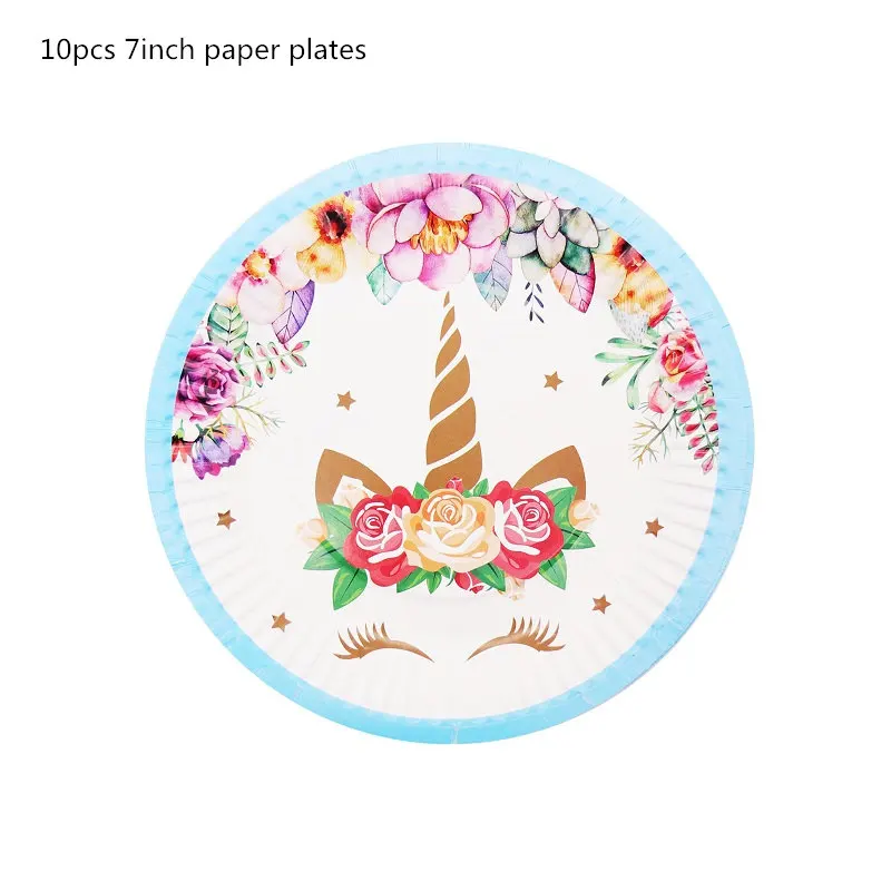 2 Unicorn Party Supplies Blue Color Unicorn Banner Plates Cups Napkin Cupcake Toppers Baby Shower Kids Birthday Party Decoration - Цвет: 2