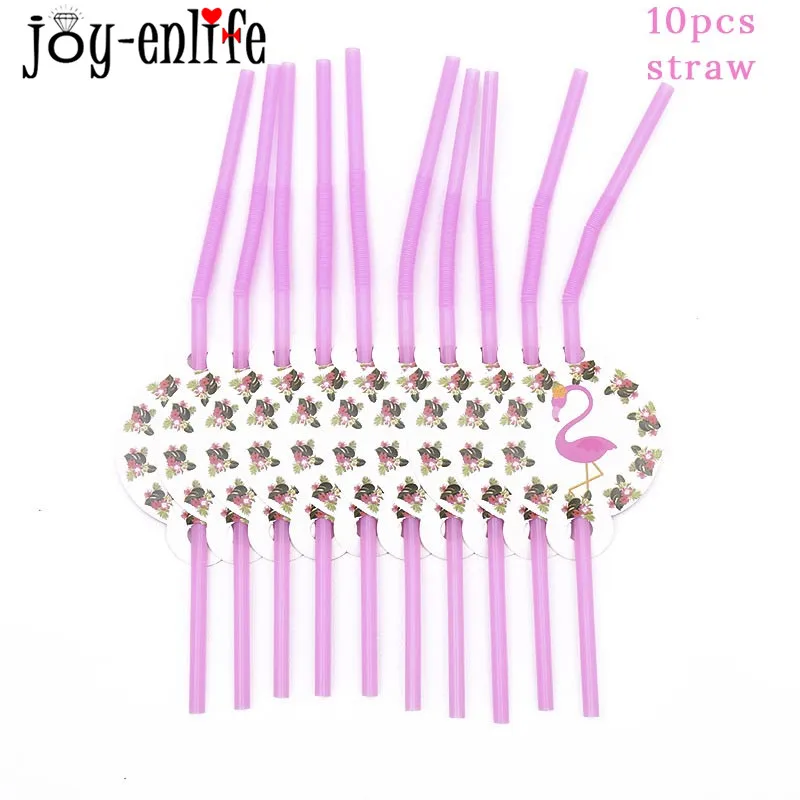 10pcs straw Фламинго вечерние столовые приборы набор одноразовые бумажные салфетки чашка тарелка Дети День рождения Лето Гавайские вечерние Декор латексные воздушные шары - Цвет: 10pcs straw