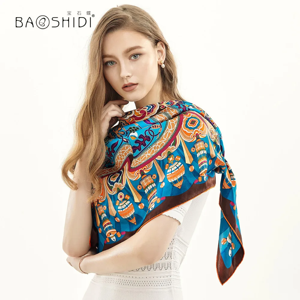 [BAOSHIDI] Высокое качество шелковый шарф, 16 момме 106*106 см Бесконечность квадратные шарфы, ручная работа, Модный Чистый натуральный шелковый шарф для женщин