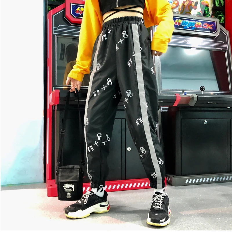 CheerSolo Hip Hop Pant Women Loose Streetwear Sweat Pants Harajuku Sweatpant Punk Rock Side Striped Print Trousers Clothes | Женская
