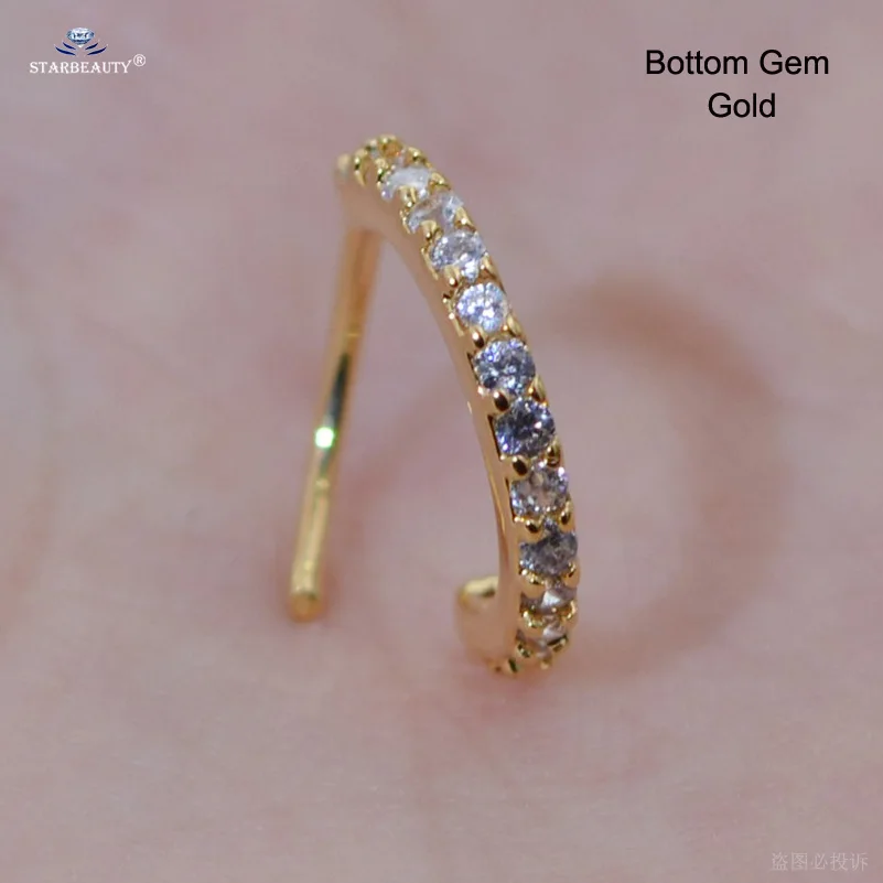 Bottom Gem Gold Starbeauty 1pc Clear Gem Nose Ring Tragus Piercing Helix Hoop Septum Rings Nose Piercing Clicker Fake Piercing Oreja Ear Jewelry - Окраска металла: Bottom Gem Gold