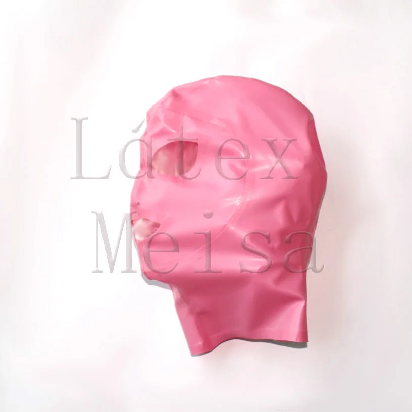 

3D design women's metallic pink latex hood Fetish open eyes & nostrils & mouth made of 0.4mm thickness natural latex materials
