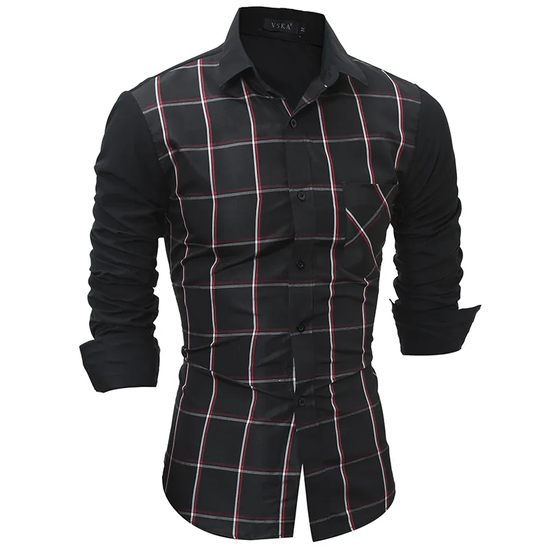 Рубашка в шахматную клетку Мужская модная повседневная сорочка кроя Slim Fit стиле