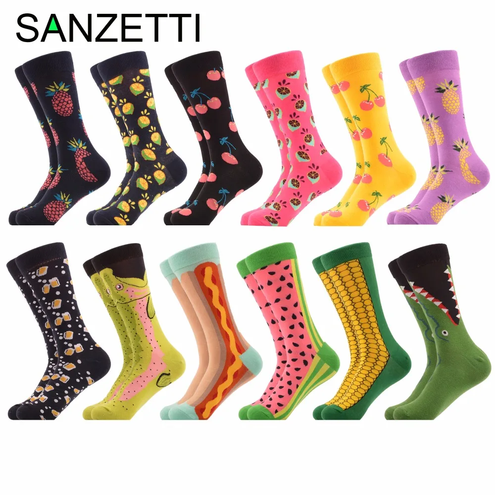 Sanzetti 12 пар/лот Для мужчин смешно красочные чесаный хлопковые носки Красный