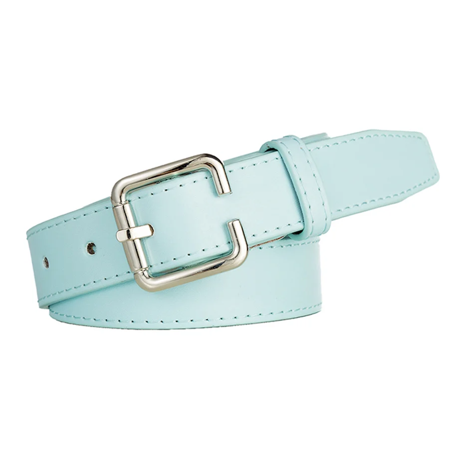 Sky Blue Хит, женский ремень, серебристый, квадратный, с пряжкой, ремни, женский, для досуга, джинсы, дикий, из искусственной кожи, черный, качественный ремень для женщин - Цвет: Sky Blue