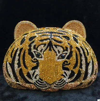 

Gift Box Crystals tiger shaped Bag Women Evening Clutch Bags Ladies Wedding Bridal Metal Frame Handbag Purse Party Prom Clutches