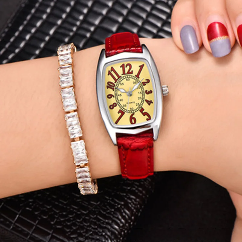 Новинка 2019 года взрыв моды часы красный женские модели стол кожа классический
