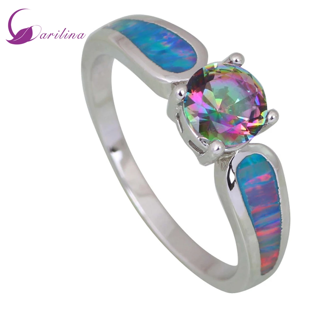 

Trendy Jewellry Women' Ring Pink Rainbow Mystic Cubic Zirconia Opal Silver Color Ring Size 6 6.5 7 7.5 8.5 9 R410