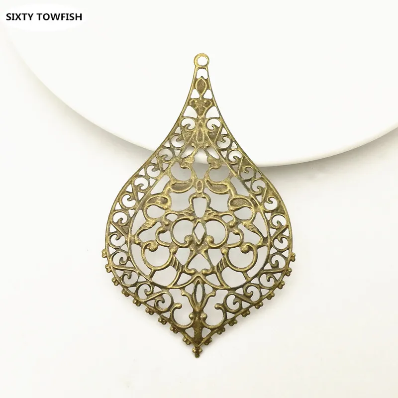 Antique bronze 10 шт./лот 47*81 мм золотой цвет/белый K/антикварные бронзовые металлические филигранный цветок ломтик Подвески DIY Ювелирные изделия листья компоненты - Цвет: Antique bronze