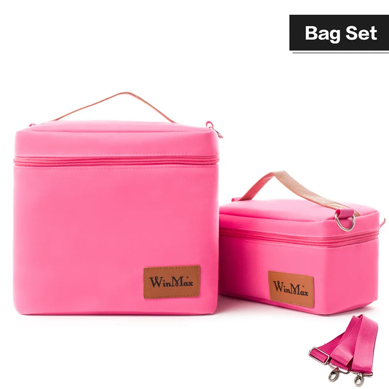 pink sets Winmax Outlet Черный изолированный Повседневный ланч-мешок наборы портативный большой контейнер для еды Термосумка для пикника сохраняющие Сумки-Холодильники 4 цвета - Цвет: pink sets