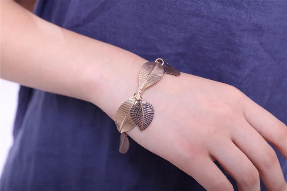 Beautiful Gold Vintage Handmade Love Wrist bracelets for women pulseira masculina Woman jewelry Leaves Charm Bracelet Men | Украшения и