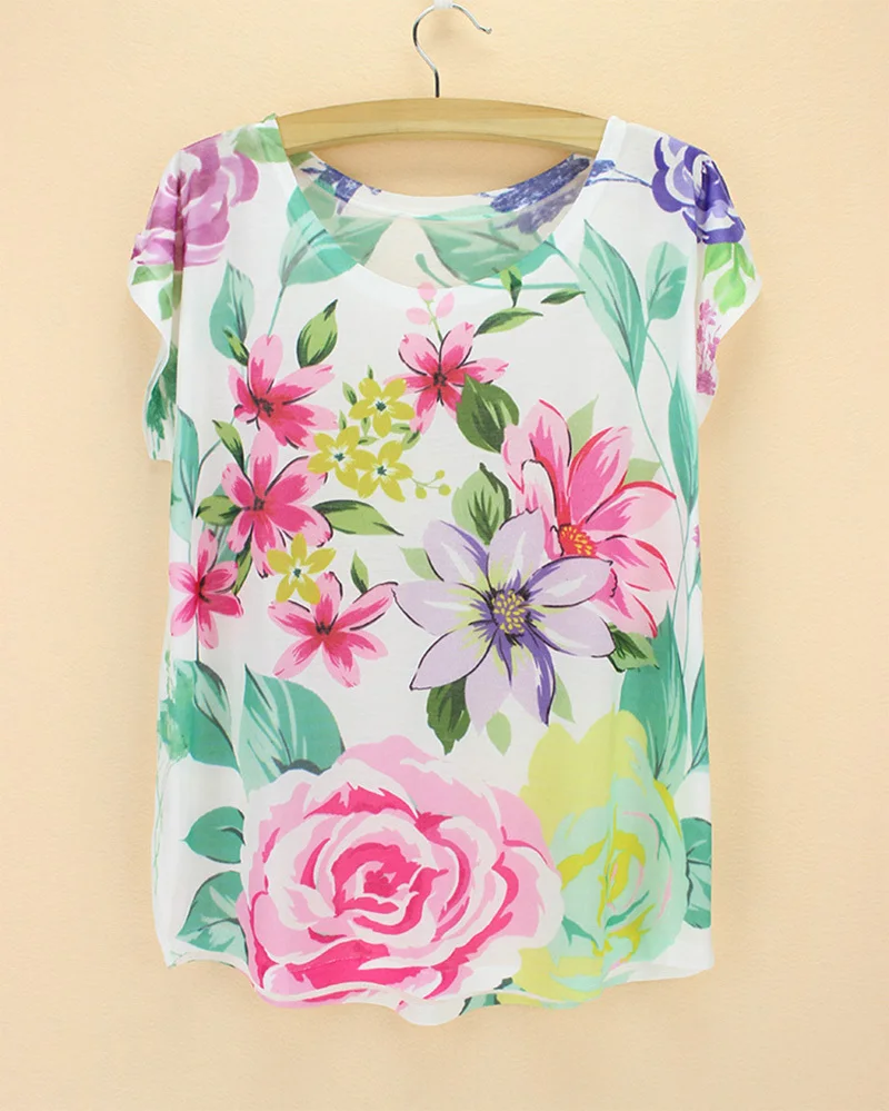 Летнее платье 2016 женщин футболку Моды Цветок свободный размер коротким рукавом