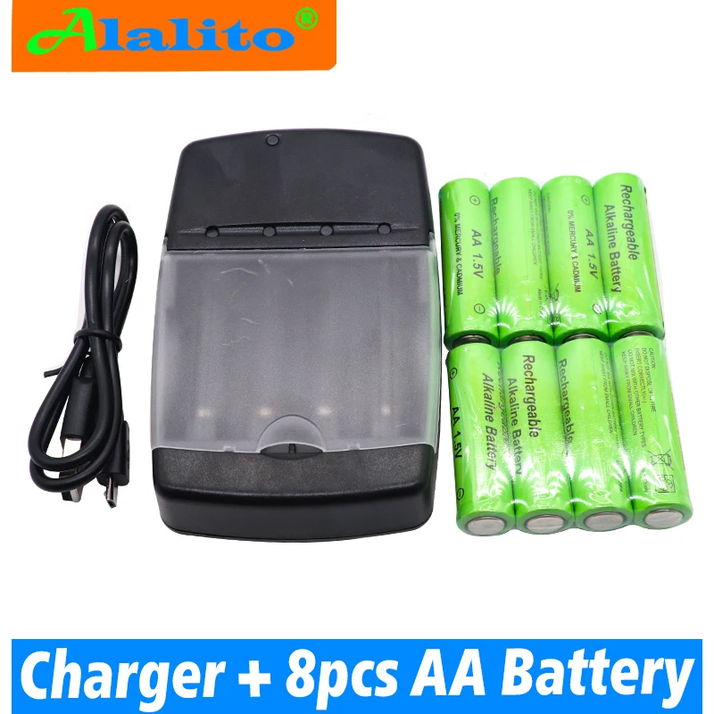 Белый Новая Щелочная перезаряжаемая батарея AA 3000mah 1,5 V, светодиодный светильник, электрический игрушечный аккумулятор и щелочное зарядное устройство - Цвет: Белый