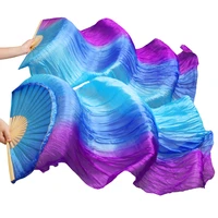 high selling 100 silk veils 1 pair handmade high quality silk belly dance fans purple royal blue turquoise stripe