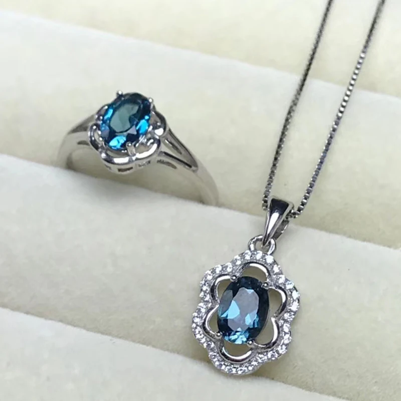 100% натуральный светильник украшения с голубым топазом набор для вечеринок