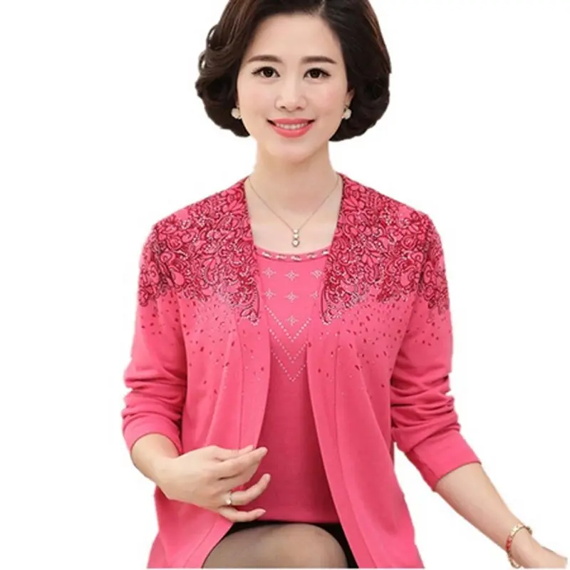 New 2020 Spring and Autumn casual sweater mother clothes True two-piece women sweaters Chinese style bottoming cardigan QH0274 |