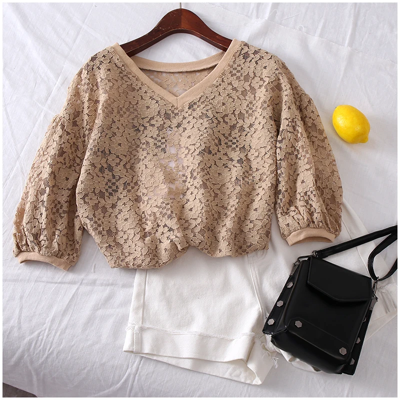 Почтовая летняя новая модная кружевная рубашка свободная Корейская версия