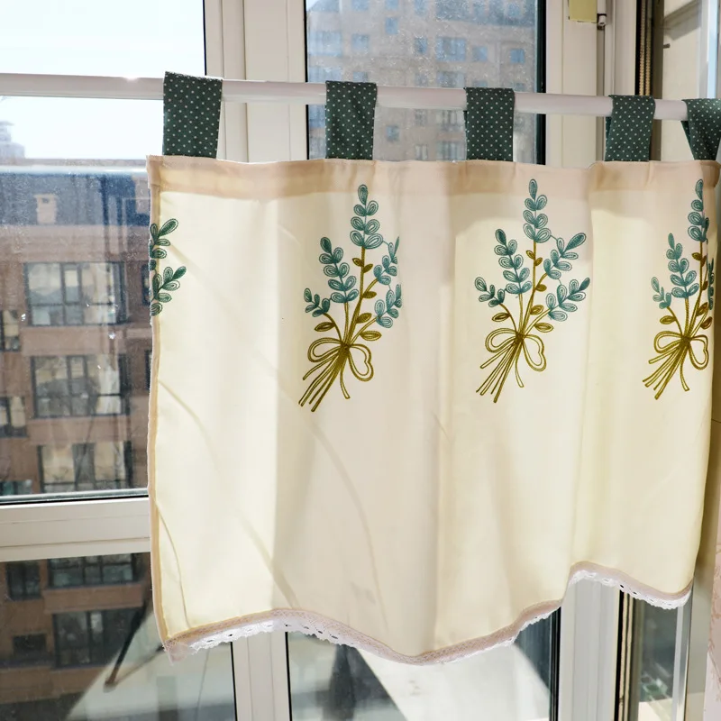 Простая декоративная садовая занавеска из хлопка с вышивкой бежевая для шкафа