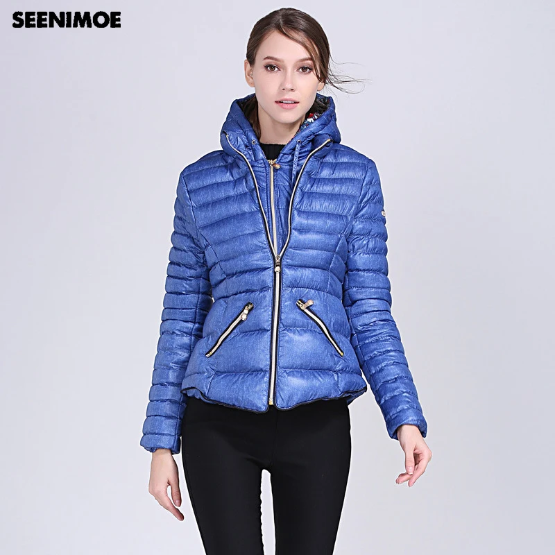 Зимнее теплое пальто Seenimoe 2019 женское облегающее с хлопковой подкладкой и двойной