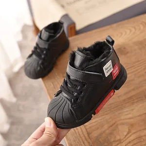 Обувь для мальчиков, детские ботинки, осеньзима, детская обувь с высоким верхом, кожаные, хлопковые, плюшевые, бархатные, повседневные ботинки для девочек, водонепроницаемые