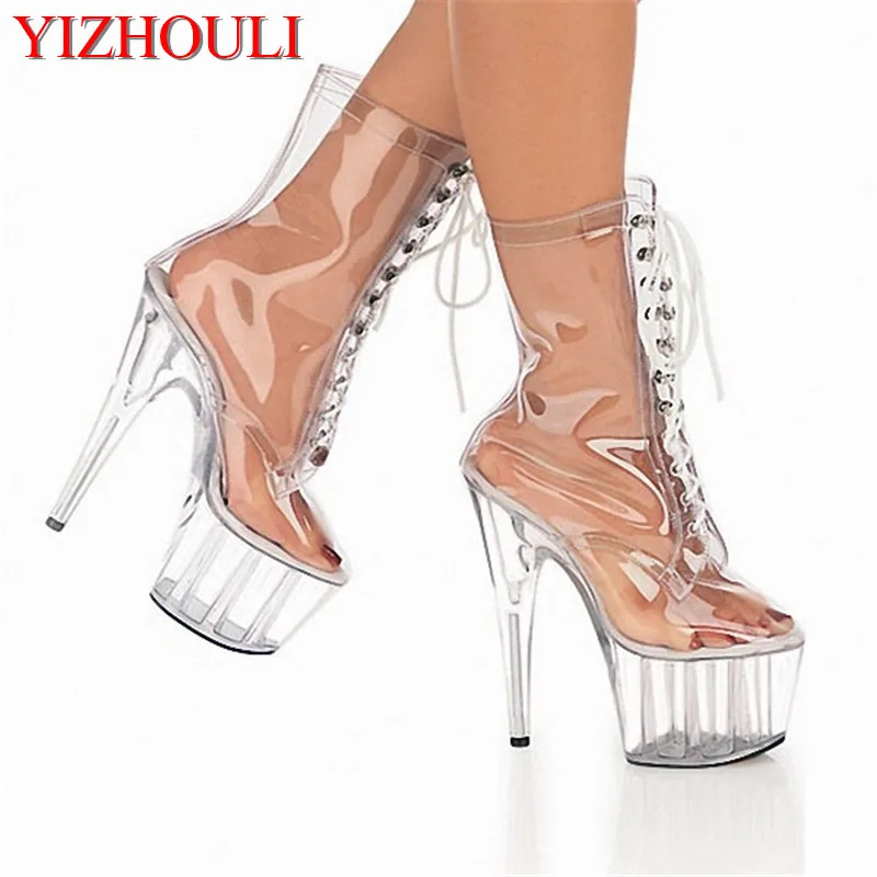 

15cm Ultra Crystal High Heels Shoes Platform Sexy Boots Transparent Temptation Fun Shoes 6 Inch Crystal Shoes