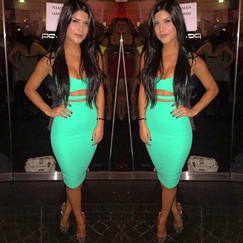 Sexy Dress Club Wear Women Vestidos Summer Sleeveless Front Hollow Hole Bodycon Sheath Midi Bandage Party Dresses | Женская одежда