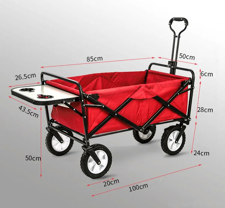 Upgrade Household Portable Shopping Cart with Table, Steel Frame Outdoor Camping Cart, Folding Utility Wagon with Side Table