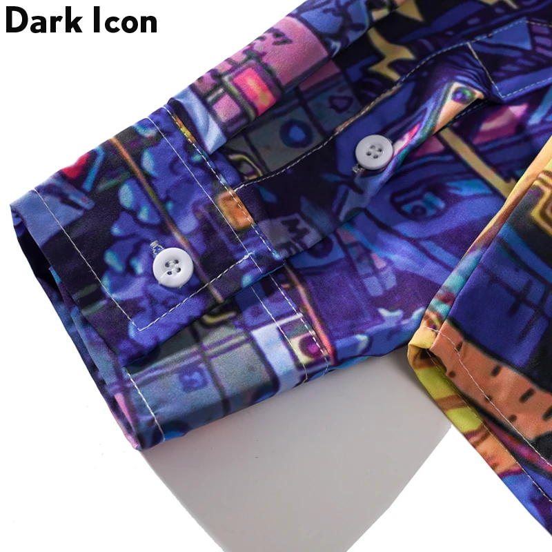 Темный логотип отложной воротник хип хоп рубашка с принтом Мужская Осенняя