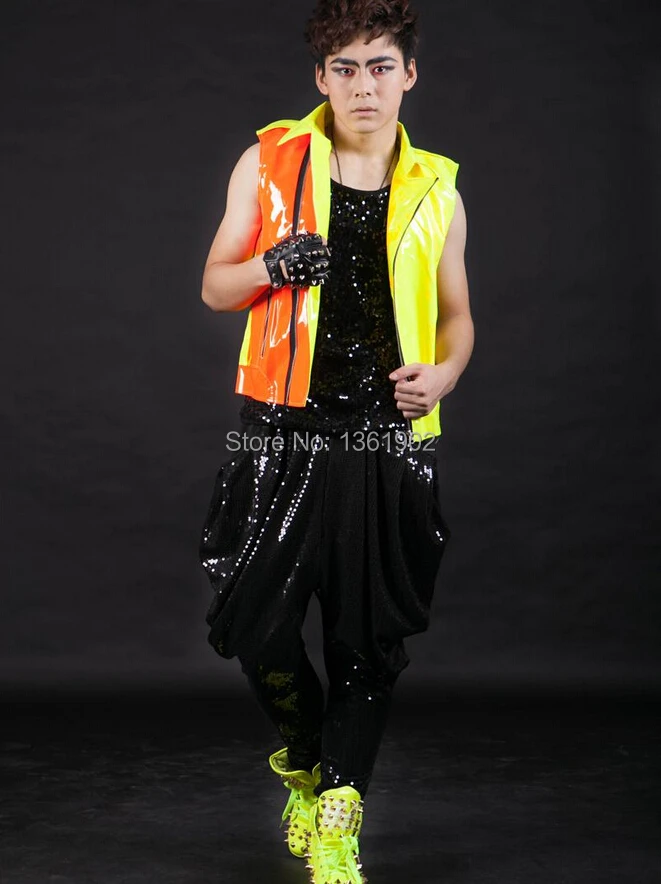 Модные мужские брюки в стиле панк рок синий свет Мужская певица хип хоп DS