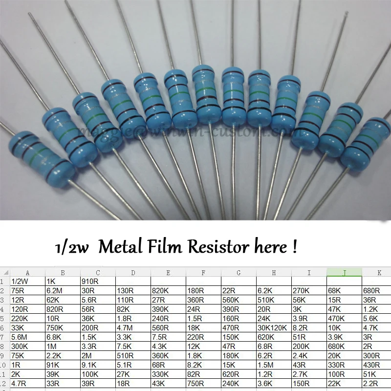 

Free Shipping with tracking 500Pcs 1K 1/2W DIP Resistors Colored ring 1/2W 1K 1% Metal Film Resistor other value pls check page