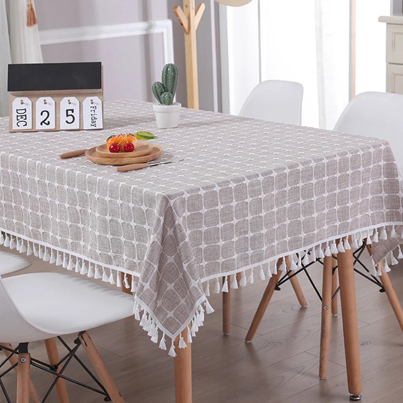 Cotton linen lace side tablecloth small plaid cloth gray Mika 2 color living room dining room decoration coffee table tablecloth