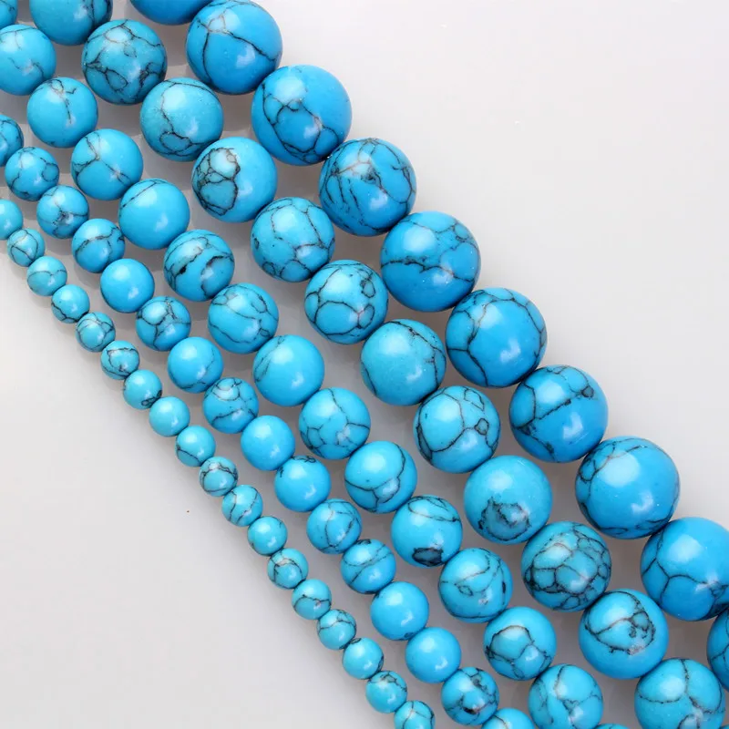 Dark blue Turquoises Каменные бусины белый зеленый розовый голубой бирюзовый камень бусины для самостоятельного изготовления ювелирных изделий браслет ожерелье выбрать размер 4 6 8 10 12 мм - Цвет: Dark blue Turquoises