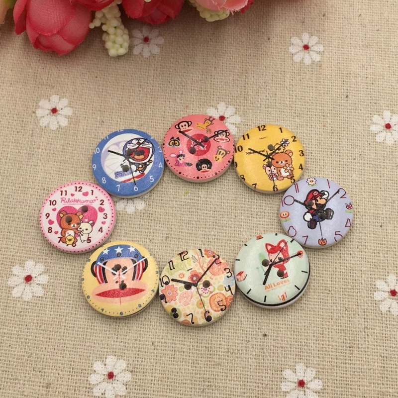 Белые деревянные пуговицы для дома и сада 20 мм цветные часы с мультяшным принтом