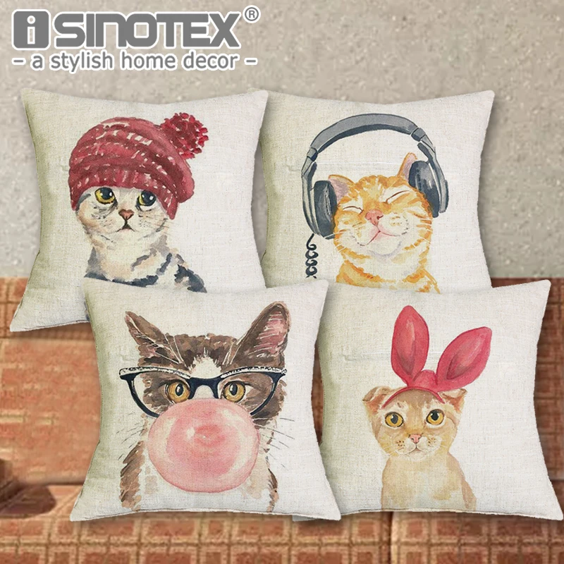 Красивый милый кот декоративная наволочка хлопок льняная Подушка с узором в виде