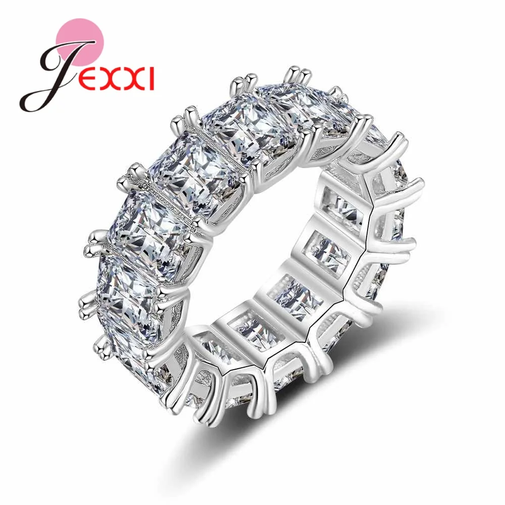 

Female Engagement Rings Paved Full White AAA+ Cubic Zircon Crystal Clear Women Girls Finger Jewelry 925 Solid Silver Needle Ring