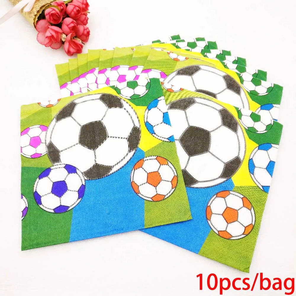 Napkin 10pcs Вечерние футбольные принадлежности, чашки. Тарелки, соломинки, салфетки, одноразовая посуда, ножи, вилки, ложки, костюмы для дня рождения - Цвет: Napkin 10pcs