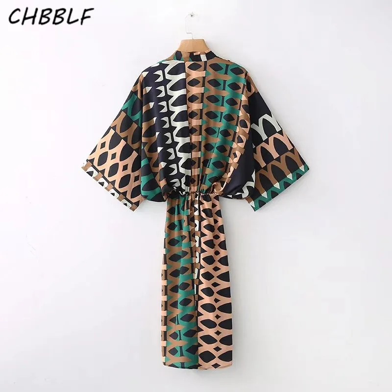 Для женщин с v-образным вырезом винтажный геометрический узор платье для