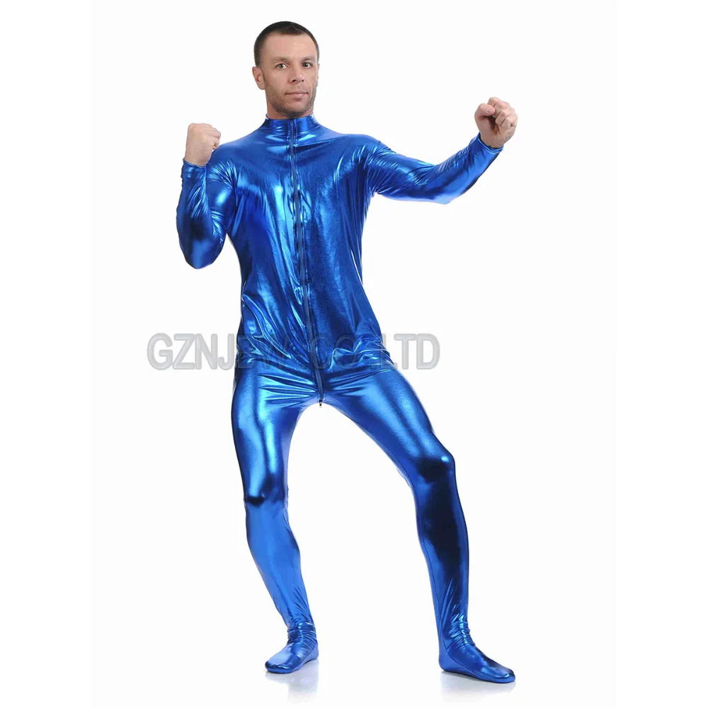 

Костюм для косплея Zentai из искусственной кожи для взрослых, костюм для Хэллоуина с металлическим, темно-синим, ярким рисунком кожи, без голов...